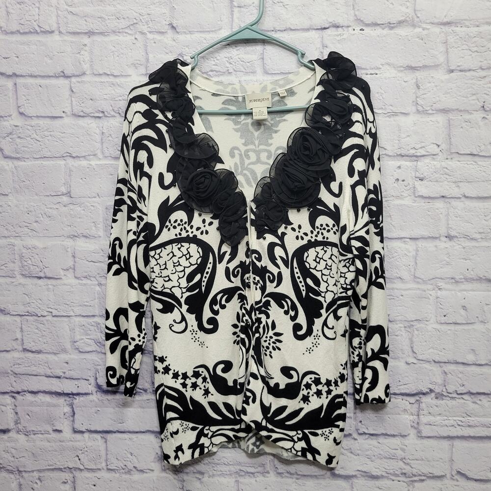 Aubergene Retro Floral Sweater Sz M Black Rose Embellished Whimsigoth Dark Fairy